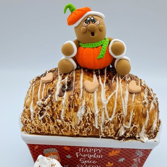 Pumpkin Spice Fake Bread & Tart Set with Gingerbread, Fall Tiered Tray Decor - Picture 5 of 7